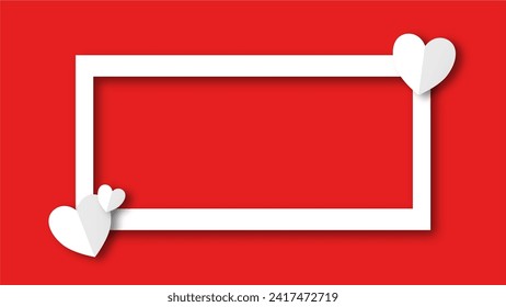 white heart shape paper cut on the red pastel background. Space for text. blank zone for fill text or font. valentine day festival.