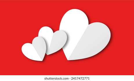 white heart shape paper cut on the red pastel background. Space for text. blank zone for fill text or font. valentine day festival.