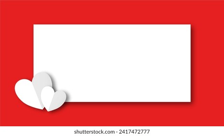white heart shape paper cut on the red pastel background. Space for text. blank zone for fill text or font. valentine day festival.