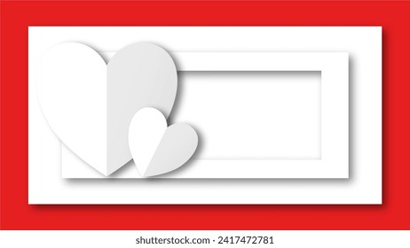 white heart shape paper cut on the red pastel background. Space for text. blank zone for fill text or font. valentine day festival.