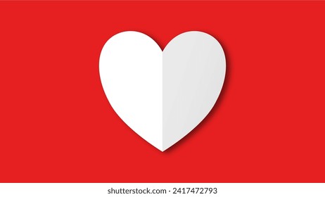 white heart shape paper cut on the red pastel background. Space for text. blank zone for fill text or font. valentine day festival.