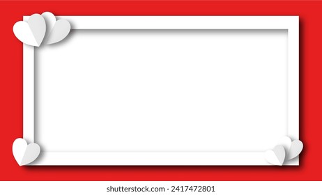 white heart shape paper cut on the red pastel background. Space for text. blank zone for fill text or font. valentine day festival.