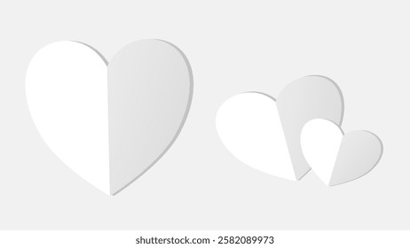 white heart shape paper cut on the gray pastel background. Space for text. blank zone for fill text or font. valentine day festival.