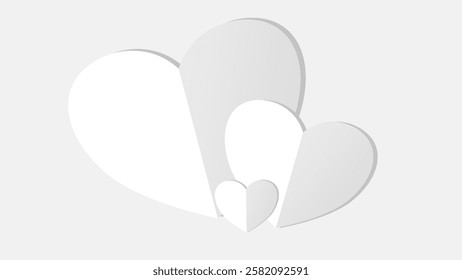 white heart shape paper cut on the gray pastel background. Space for text. blank zone for fill text or font. valentine day festival.
