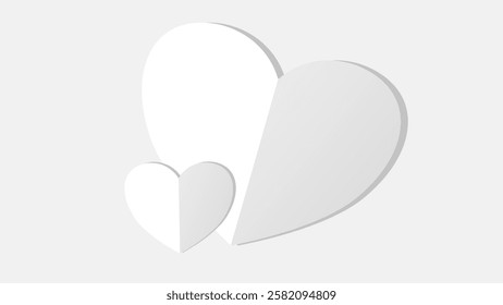 white heart shape paper cut on the gray pastel background. Space for text. blank zone for fill text or font. valentine day festival.
