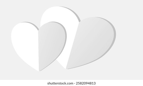 white heart shape paper cut on the gray pastel background. Space for text. blank zone for fill text or font. valentine day festival.