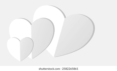 white heart shape paper cut on the gray pastel background. Space for text. blank zone for fill text or font. valentine day festival.