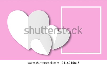 white heart shape paper cut on the purple pink pastel background. Space for text. blank zone for fill text or font. valentine day festival.