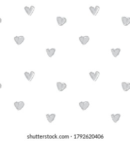 White Heart shaped brush stroke seamless pattern background for fashion textiles, graphics