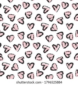 White Heart shaped brush stroke seamless pattern background for fashion textiles, graphics