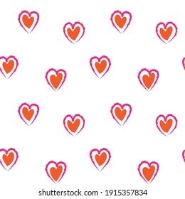 White Heart shaped brush stroke seamless pattern background for fashion textiles, graphics
