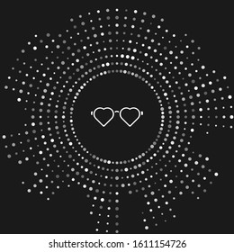 White Heart shaped love glasses icon isolated on grey background. Suitable for Valentine day card design. Abstract circle random dots. Vector Illustration