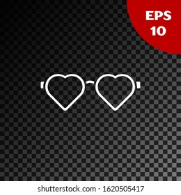 White Heart shaped love glasses icon isolated on transparent dark background. Suitable for Valentine day card design.  Vector Illustration