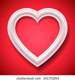 White Heart Shaped Picture Frame On Red Background