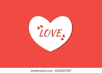 White  heart shaped sticker in pinkish red Background