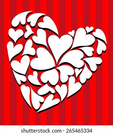 white heart shapes with red background