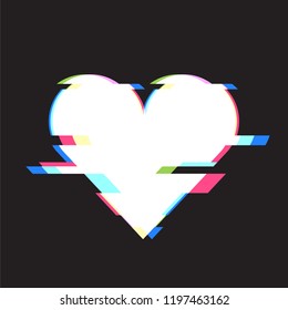 White heart sign, screen with glitch effect. Love