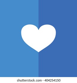 White heart symbol vector illustration. Blue background