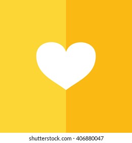 White heart symbol vector illustration. Yellow background