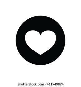 White heart symbol vector illustration. Black circle. Black button