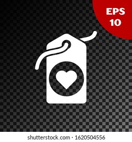 White Heart tag icon isolated on transparent dark background. Love symbol. Valentine day symbol.  Vector Illustration
