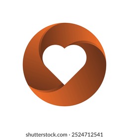 White heart in terracotta twisted circle shape. Abstract Graphic design vector illustration.