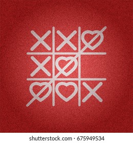 White heart tic tac toe game on red denim texture background vector concept design illustration