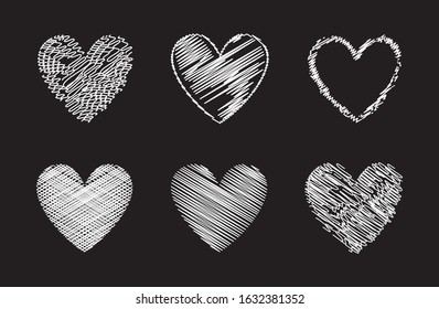 White heart vector. Hand drawn love icon isolated. Collection of heart icon hand drawn vector for love logo, heart symbol, doodle icon, greeting card and Valentine's day. Painted grunge vector shape