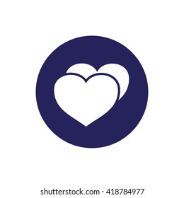 White heart vector icon illustration. Blue circle. Blue button