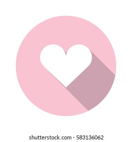 white heart vector icon with long shadow on pink