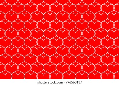 White heart vector pattern - white pattern on a red background