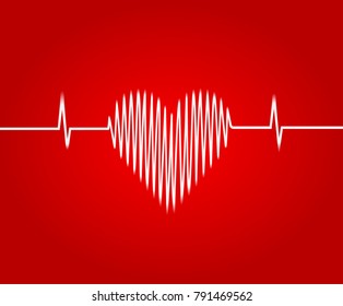 White heart wave red background .concept heart disease