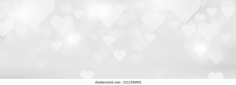 White hearts bokeh light background. Vector illustration