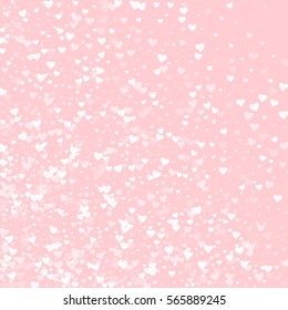 White hearts confetti. Abstract mess on pale_pink valentine background. Vector illustration.