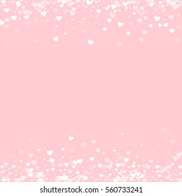 White hearts confetti. Borders on pale_pink valentine background. Vector illustration.