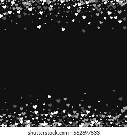 White hearts confetti. Borders on black valentine background. Vector illustration.