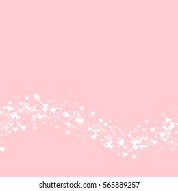 White hearts confetti. Bottom wave on pale_pink valentine background. Vector illustration.