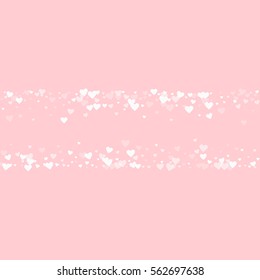 White hearts confetti. Chaotic shape on pale_pink valentine background. Vector illustration.