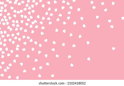 White hearts confetti falling on pink background. Valentines Day  greeting cards, wedding invitation, gift packages. Flat design Vector illustration.