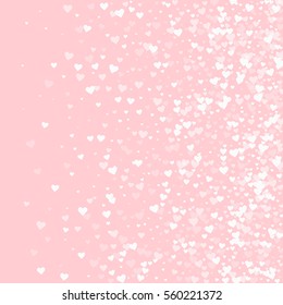 White hearts confetti. Right gradient on pale_pink valentine background. Vector illustration.
