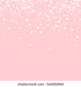 White Hearts Confetti. Scatter Top Gradient On Pale_pink Valentine Background. Vector Illustration.