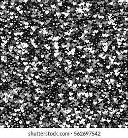 White hearts confetti. Scattered pattern on black valentine background. Vector illustration.