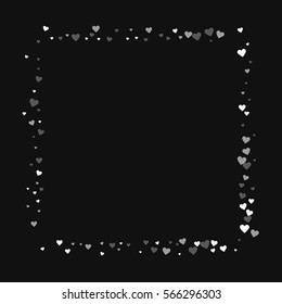White hearts confetti. Square abstract shape on black valentine background. Vector illustration.