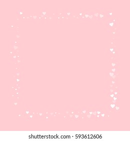 White hearts confetti. Square abstract shape on pale_pink valentine background. Vector illustration.