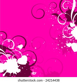 white hearts with decorative elements on a pink background