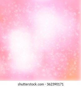 White hearts of the different size are chaotically scattered on a red tone background.