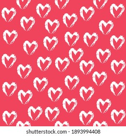 White hearts. Drawn shape for design. Valentine's day concept. Vector illustration seamless pattern on a red background