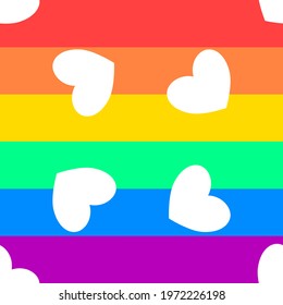 White hearts on background in rainbow color, seamless pattern