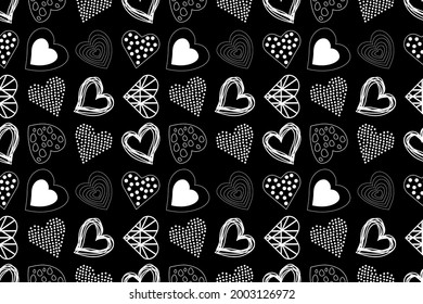 White hearts on a black background. Seamless Vector illustration. Other hearts patterns in my collection.