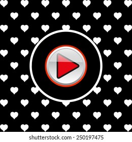 White hearts on a black background, white circle. play, vector, EPS 10